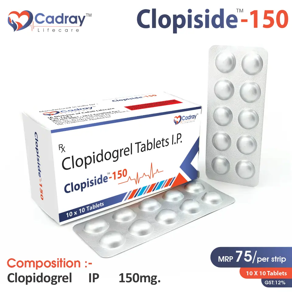 Clopidile 150 Tablet with Clopidogrel 150mg supports cardiovascular care by preventing blood clots. WHO GMP certified, available for PCD pharma franchise at the best price.